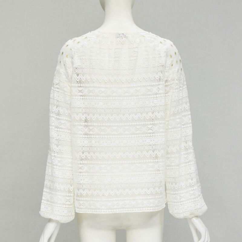 Temperley London TEMPERLEY LONDON white sheer gold jacquard crochet lace bohemian top US4 S Size S / US 4 / IT 40 - 5 Thumbnail