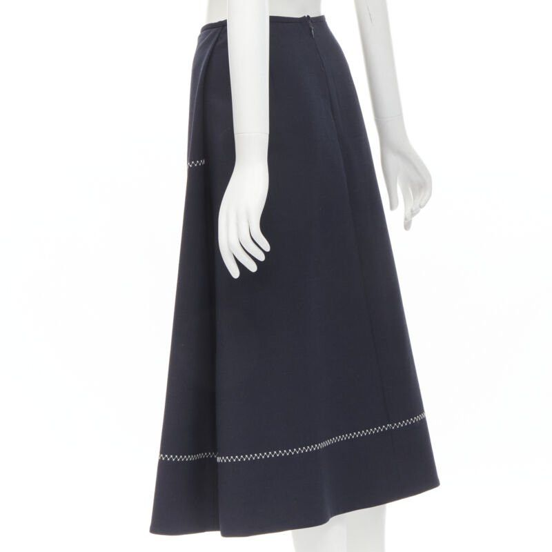 ELLERY ELLERY navy polyester wool white cross hatch stitching flared skirt US2 XS Size 27" / US 4 / IT 40 - 6 Thumbnail