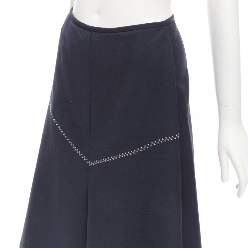 ELLERY ELLERY navy polyester wool white cross hatch stitching flared skirt US2 XS Size 27" / US 4 / IT 40 - 7 Thumbnail