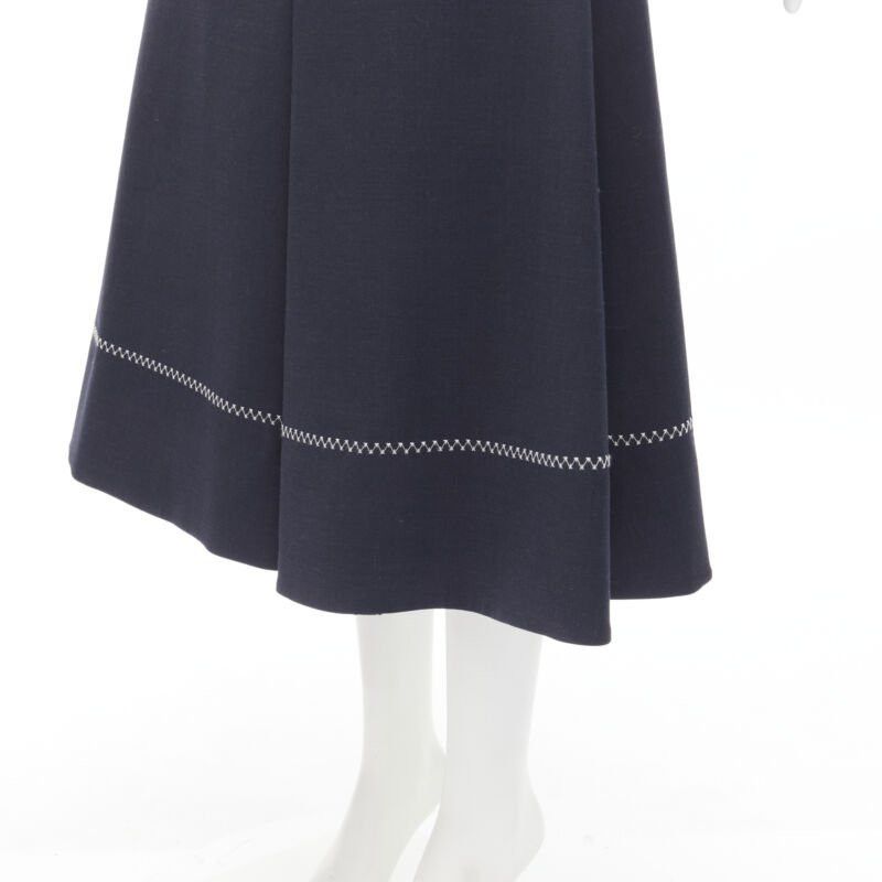 ELLERY ELLERY navy polyester wool white cross hatch stitching flared skirt US2 XS Size 27" / US 4 / IT 40 - 2 Thumbnail