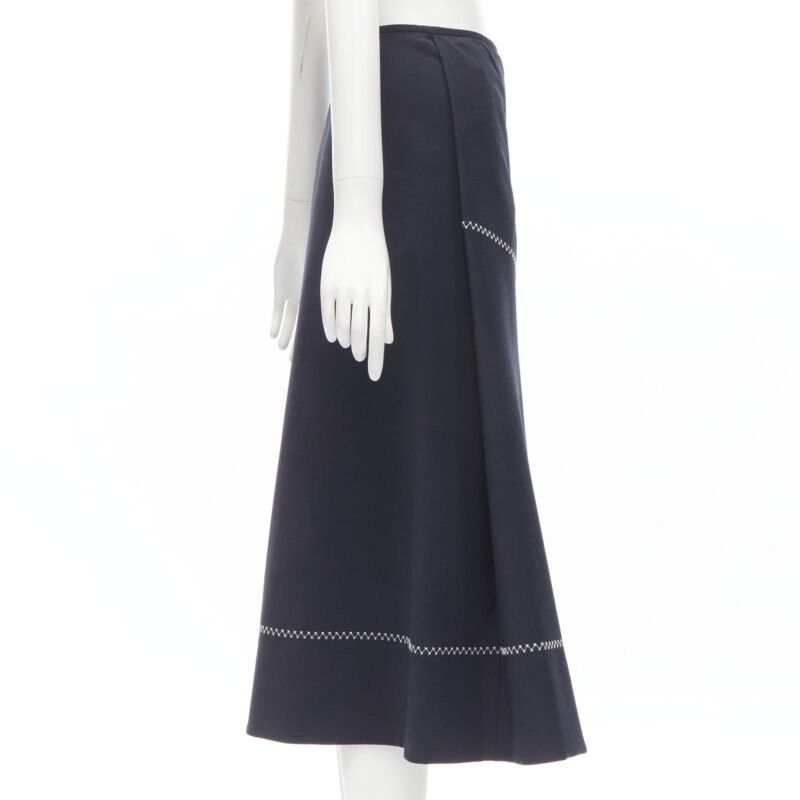 ELLERY ELLERY navy polyester wool white cross hatch stitching flared skirt US2 XS Size 27" / US 4 / IT 40 - 4 Thumbnail