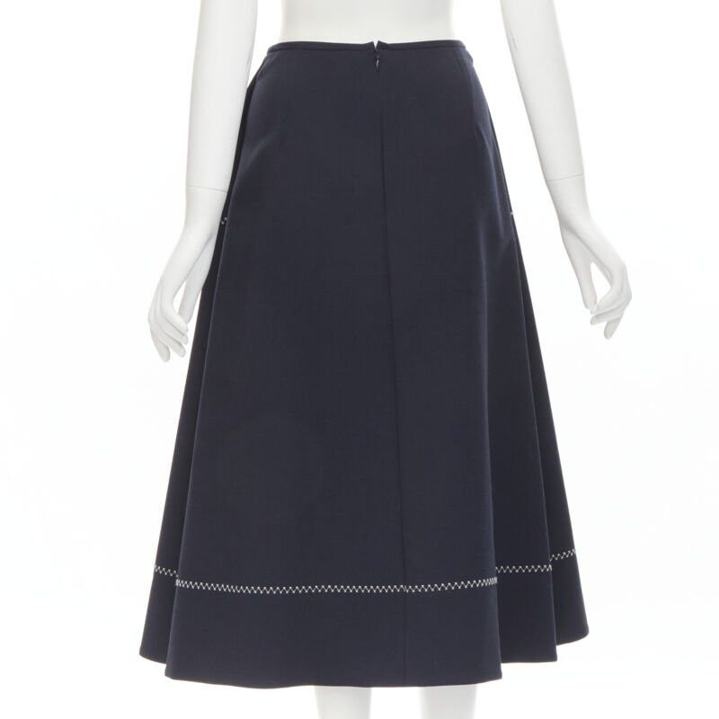 ELLERY ELLERY navy polyester wool white cross hatch stitching flared skirt US2 XS Size 27" / US 4 / IT 40 - 5 Thumbnail