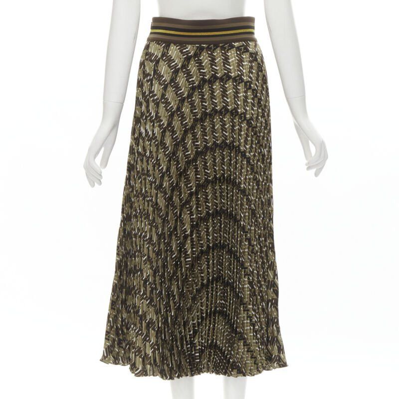 Fendi FENDI Roma Amor brown gold graphic print pleated plisse silk skirt IT42 M Size 28" / US 6 / IT 42 - 5 Thumbnail