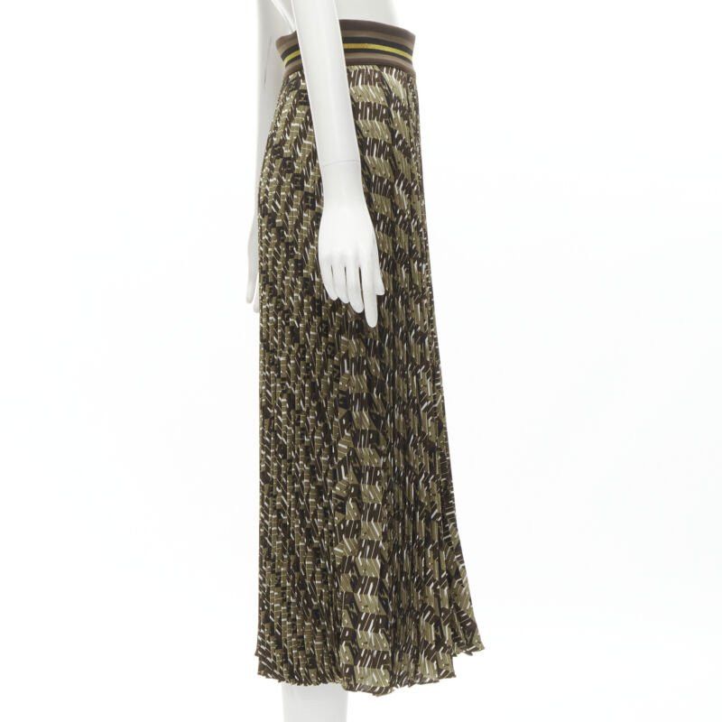 Fendi FENDI Roma Amor brown gold graphic print pleated plisse silk skirt IT42 M Size 28" / US 6 / IT 42 - 4 Thumbnail