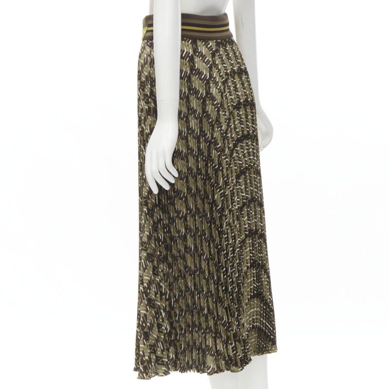 Fendi FENDI Roma Amor brown gold graphic print pleated plisse silk skirt IT42 M Size 28" / US 6 / IT 42 - 6 Thumbnail