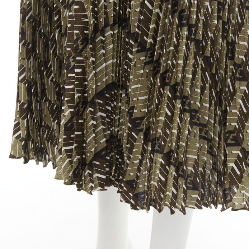 Fendi FENDI Roma Amor brown gold graphic print pleated plisse silk skirt IT42 M Size 28" / US 6 / IT 42 - 8 Thumbnail