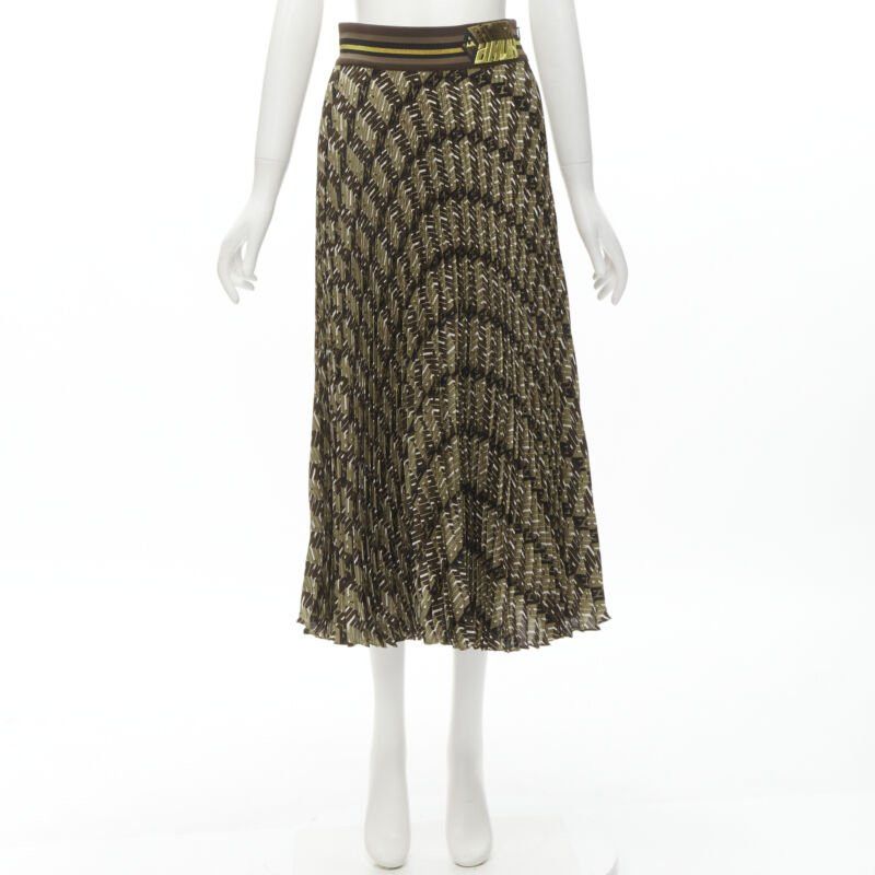 Fendi FENDI Roma Amor brown gold graphic print pleated plisse silk skirt IT42 M Size 28" / US 6 / IT 42 - 10 Thumbnail