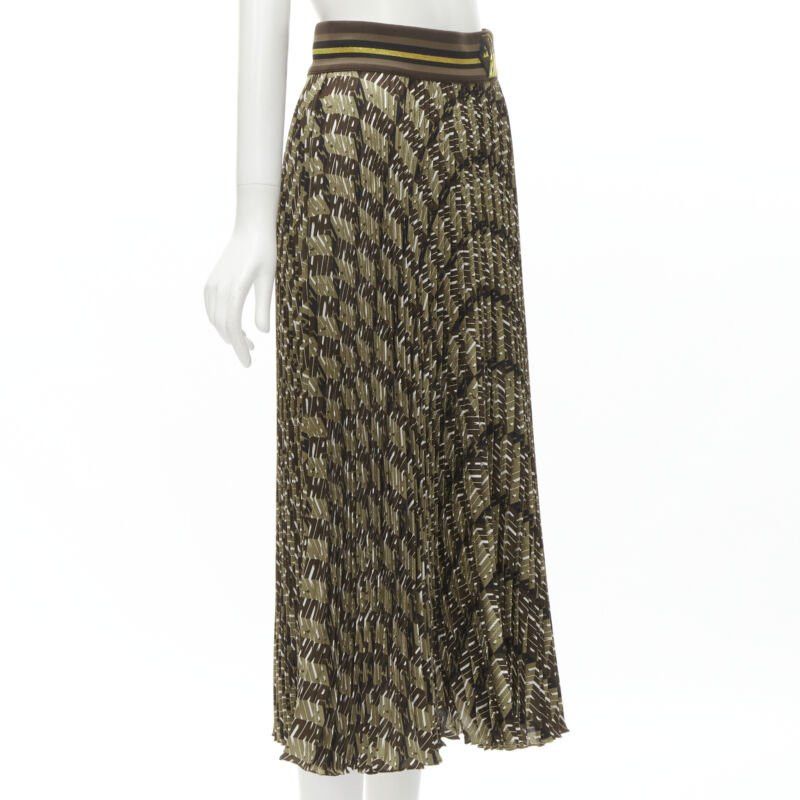 Fendi FENDI Roma Amor brown gold graphic print pleated plisse silk skirt IT42 M Size 28" / US 6 / IT 42 - 3 Thumbnail
