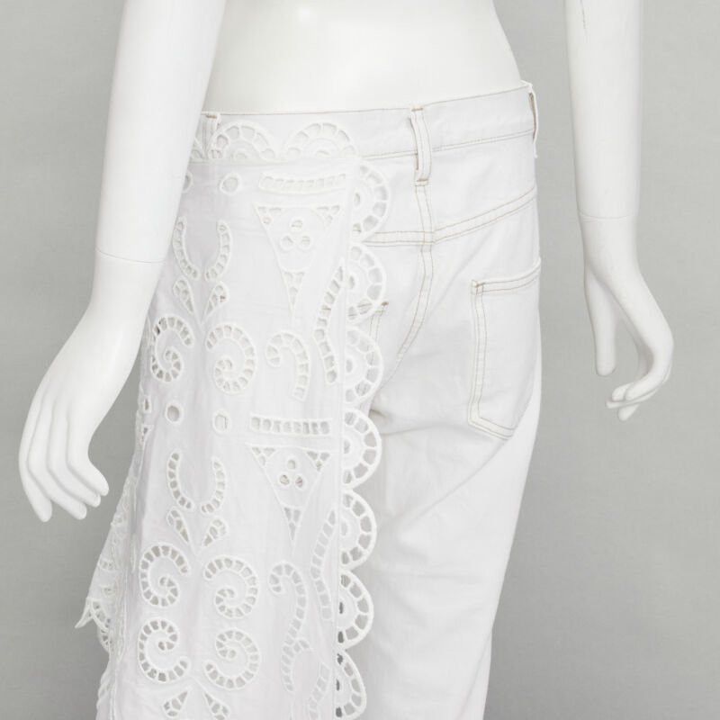 MONSE MONSE white denim cotton embroidery anglais draped trim straight leg jeans US2 S Size 27" / US 4 / IT 40 - 8 Thumbnail