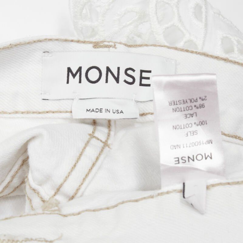 MONSE MONSE white denim cotton embroidery anglais draped trim straight leg jeans US2 S Size 27" / US 4 / IT 40 - 9 Thumbnail
