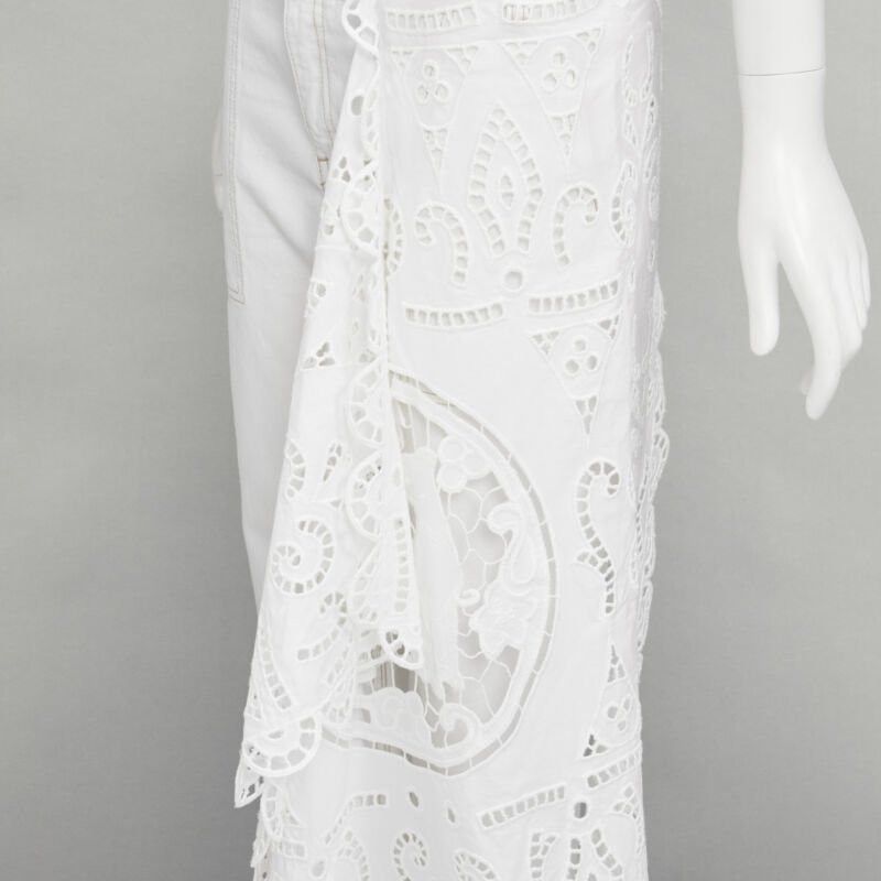 MONSE MONSE white denim cotton embroidery anglais draped trim straight leg jeans US2 S Size 27" / US 4 / IT 40 - 2 Thumbnail