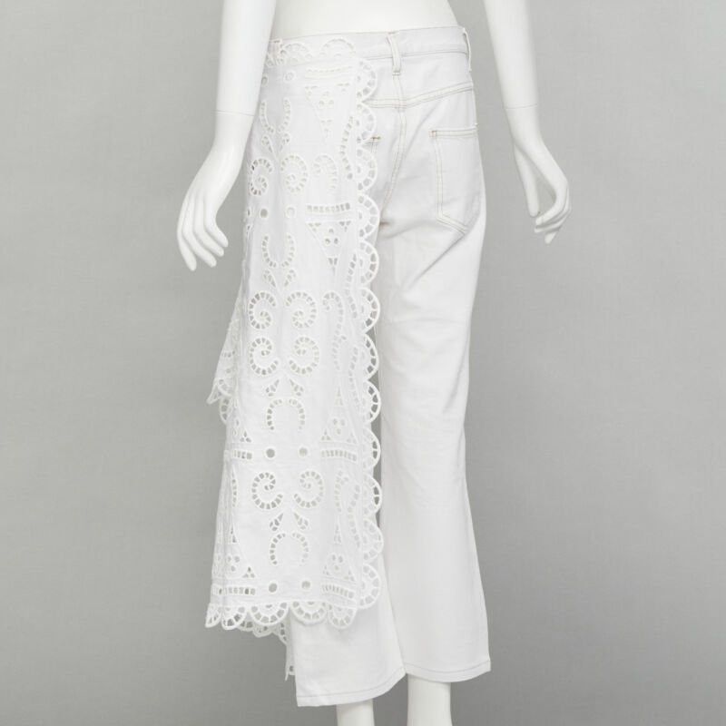 MONSE MONSE white denim cotton embroidery anglais draped trim straight leg jeans US2 S Size 27" / US 4 / IT 40 - 6 Thumbnail