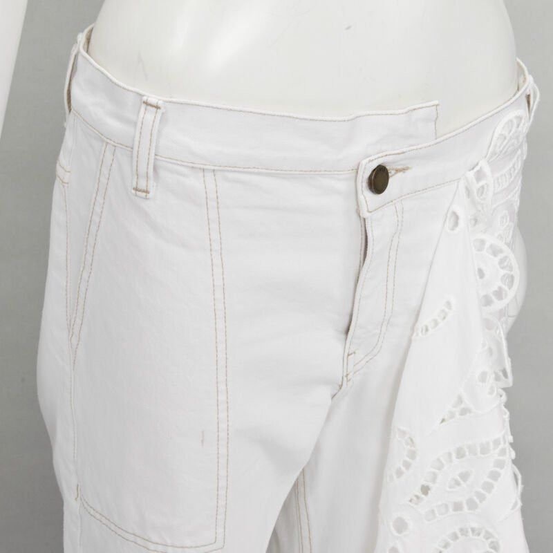 MONSE MONSE white denim cotton embroidery anglais draped trim straight leg jeans US2 S Size 27" / US 4 / IT 40 - 7 Thumbnail