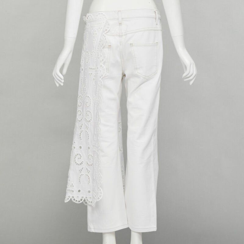 MONSE MONSE white denim cotton embroidery anglais draped trim straight leg jeans US2 S Size 27" / US 4 / IT 40 - 5 Thumbnail