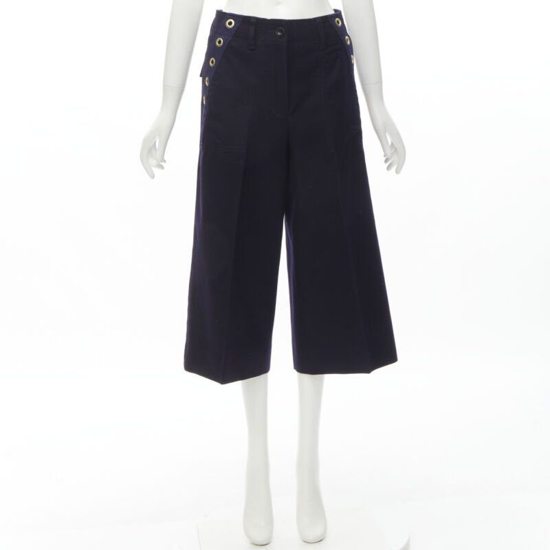 Sacai SACAI 2016 navy wool gold grommet stud trim wide leg culotte pants JP2 M Size 28" / US 6 / IT 42 - 10 Thumbnail