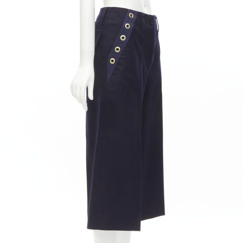 Sacai SACAI 2016 navy wool gold grommet stud trim wide leg culotte pants JP2 M Size 28" / US 6 / IT 42 - 3 Thumbnail