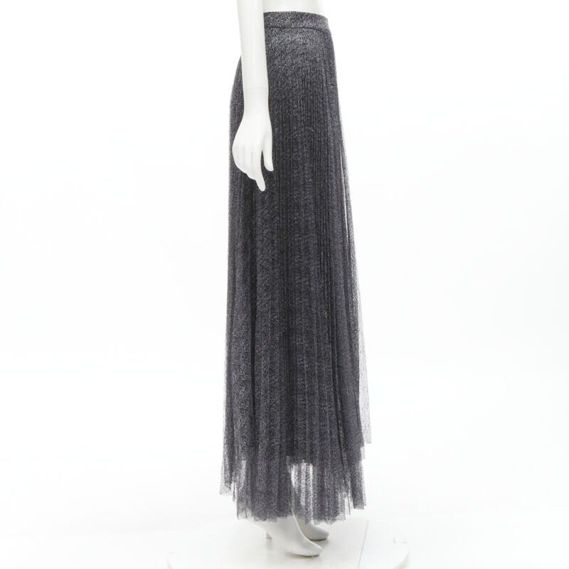 Alice + Olivia ALICE OLIVIA metallic silver thread black pleated asymmetric hem skirt US2 Size 27" / US 4 / IT 40 - 4 Thumbnail