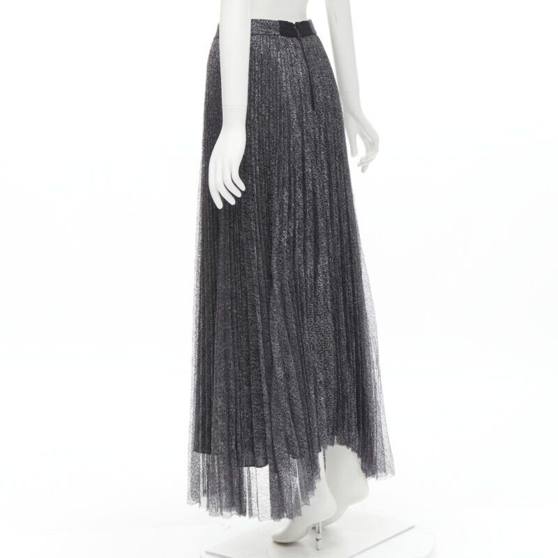 Alice + Olivia ALICE OLIVIA metallic silver thread black pleated asymmetric hem skirt US2 Size 27" / US 4 / IT 40 - 6 Thumbnail