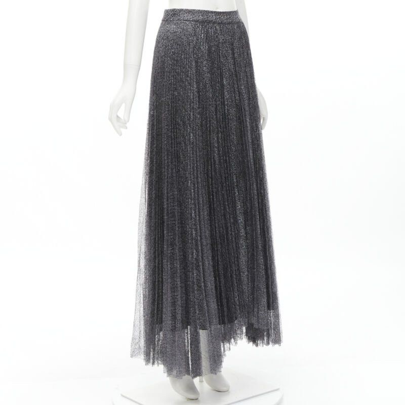 Alice + Olivia ALICE OLIVIA metallic silver thread black pleated asymmetric hem skirt US2 Size 27" / US 4 / IT 40 - 3 Thumbnail