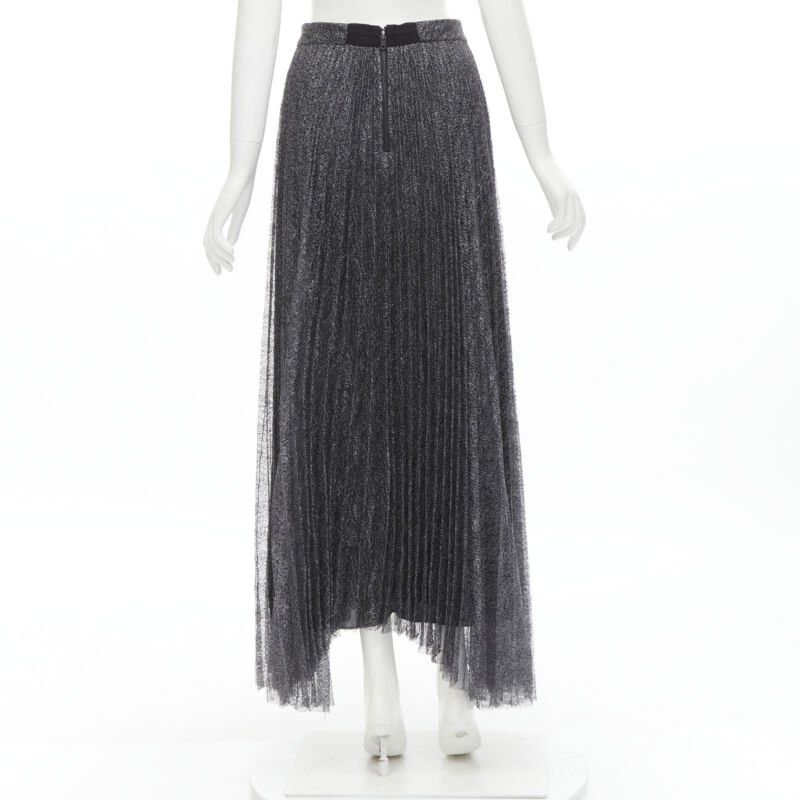 Alice + Olivia ALICE OLIVIA metallic silver thread black pleated asymmetric hem skirt US2 Size 27" / US 4 / IT 40 - 5 Thumbnail