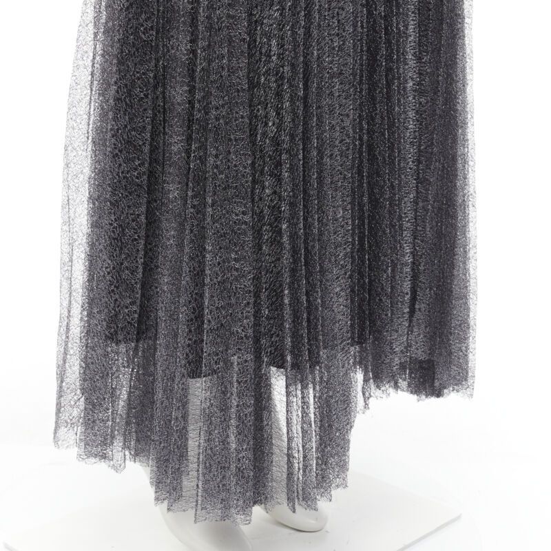 Alice + Olivia ALICE OLIVIA metallic silver thread black pleated asymmetric hem skirt US2 Size 27" / US 4 / IT 40 - 2 Thumbnail