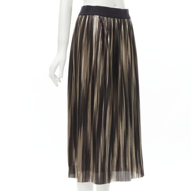 Alice + Olivia ALICE OLIVIA metallic gold pleated plisse midi skirt US8 M Size 30" / US 8 / IT 44 - 3 Thumbnail