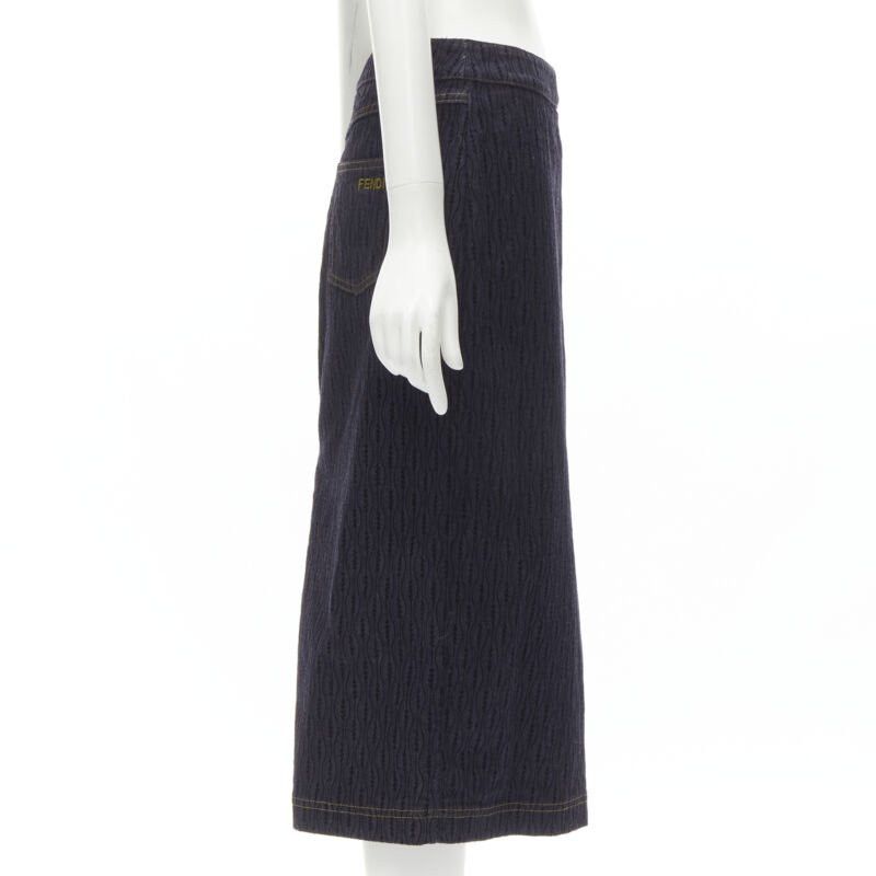 Fendi FENDI black graphic flocked velvet indigo denim midi skirt IT42 M Size 28" / US 6 / IT 42 - 4 Thumbnail