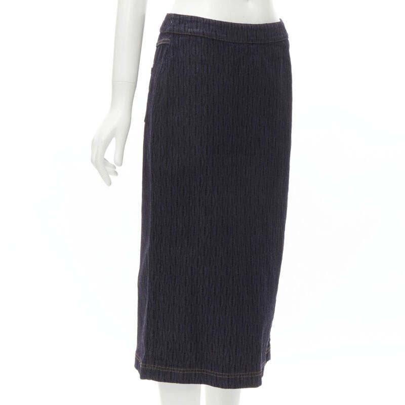 Fendi FENDI black graphic flocked velvet indigo denim midi skirt IT42 M Size 28" / US 6 / IT 42 - 3 Thumbnail