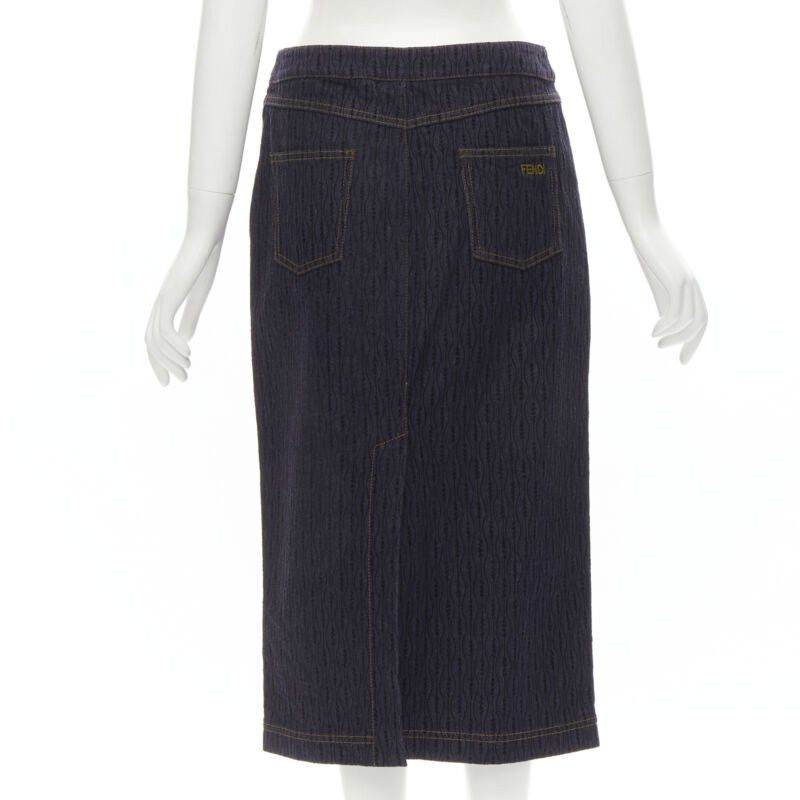 Fendi FENDI black graphic flocked velvet indigo denim midi skirt IT42 M Size 28" / US 6 / IT 42 - 5 Thumbnail