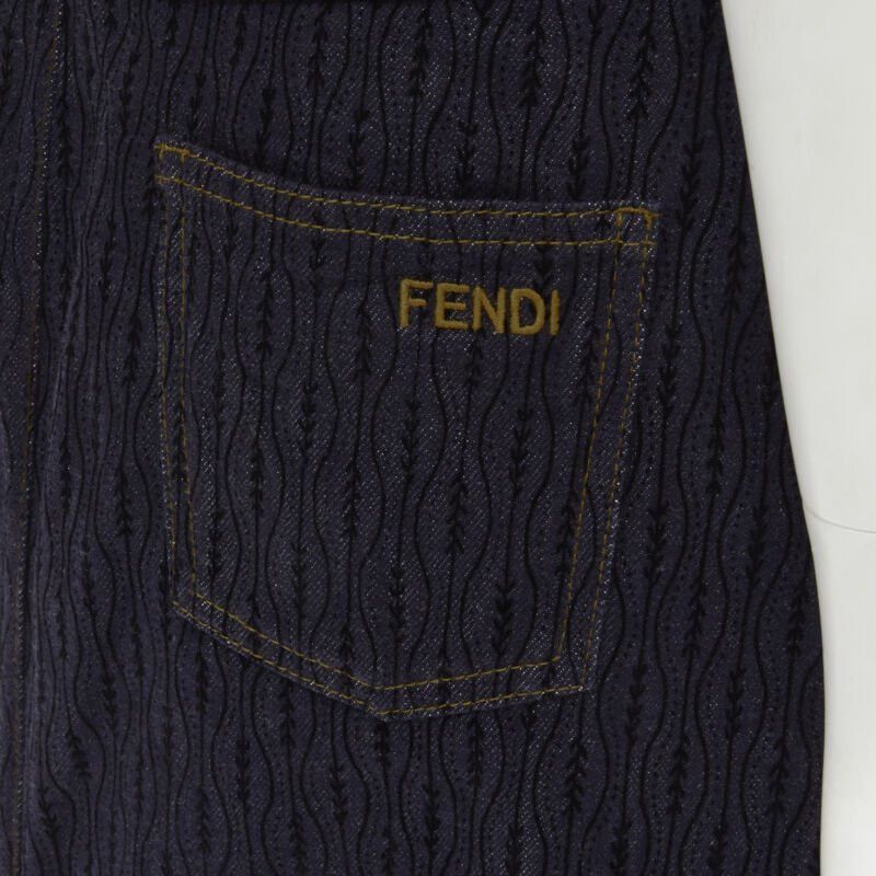 Fendi FENDI black graphic flocked velvet indigo denim midi skirt IT42 M Size 28" / US 6 / IT 42 - 2 Thumbnail