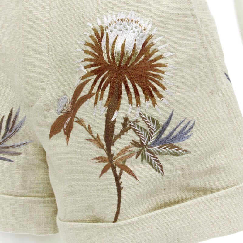 Dior CHRISTIAN DIOR beige cotton linen Dandelion floral embroidery cuffed shorts FR38 Size 28" / US 6 / IT 42 - 2 Thumbnail