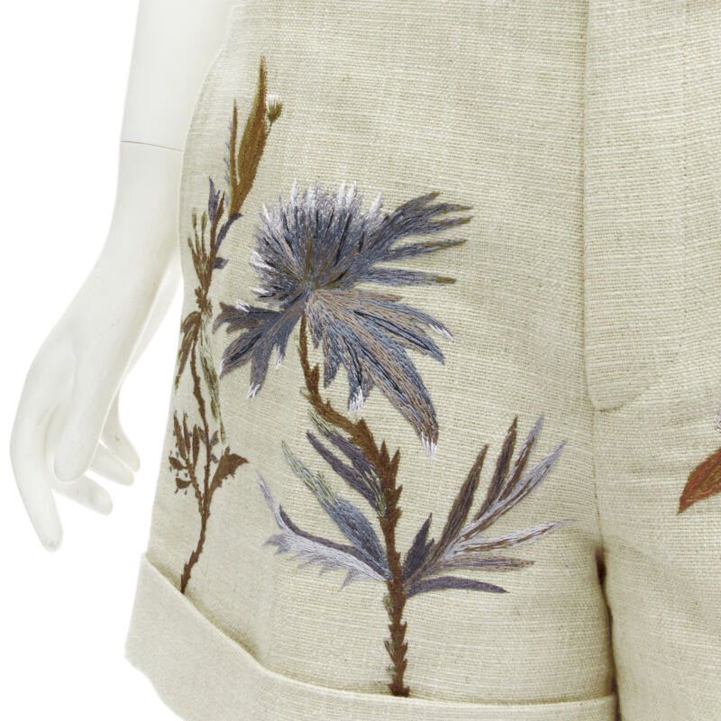 Dior CHRISTIAN DIOR beige cotton linen Dandelion floral embroidery cuffed shorts FR38 Size 28" / US 6 / IT 42 - 7 Thumbnail