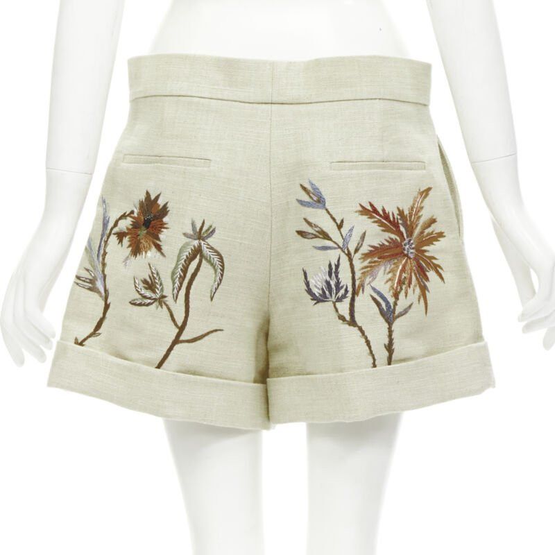 Dior CHRISTIAN DIOR beige cotton linen Dandelion floral embroidery cuffed shorts FR38 Size 28" / US 6 / IT 42 - 5 Thumbnail