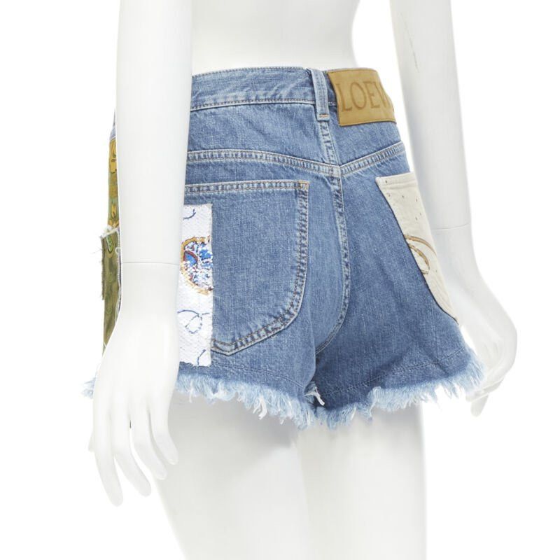 Loewe LOEWE PAULA'S IBIZA blue denim sequnis patchwork cut off shorts FR36 S Size 27" / US 4 / IT 40 - 6 Thumbnail