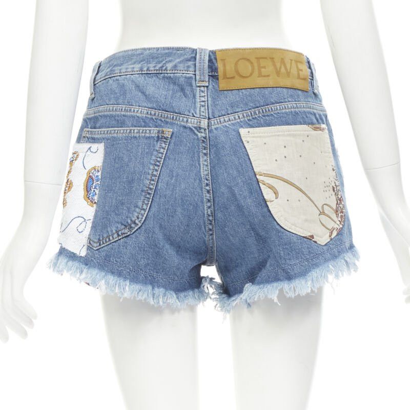 Loewe LOEWE PAULA'S IBIZA blue denim sequnis patchwork cut off shorts FR36 S Size 27" / US 4 / IT 40 - 5 Thumbnail