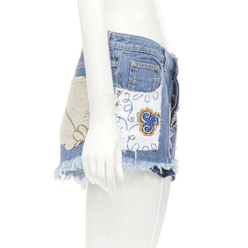 Loewe LOEWE PAULA'S IBIZA blue denim sequnis patchwork cut off shorts FR36 S Size 27" / US 4 / IT 40 - 4 Thumbnail