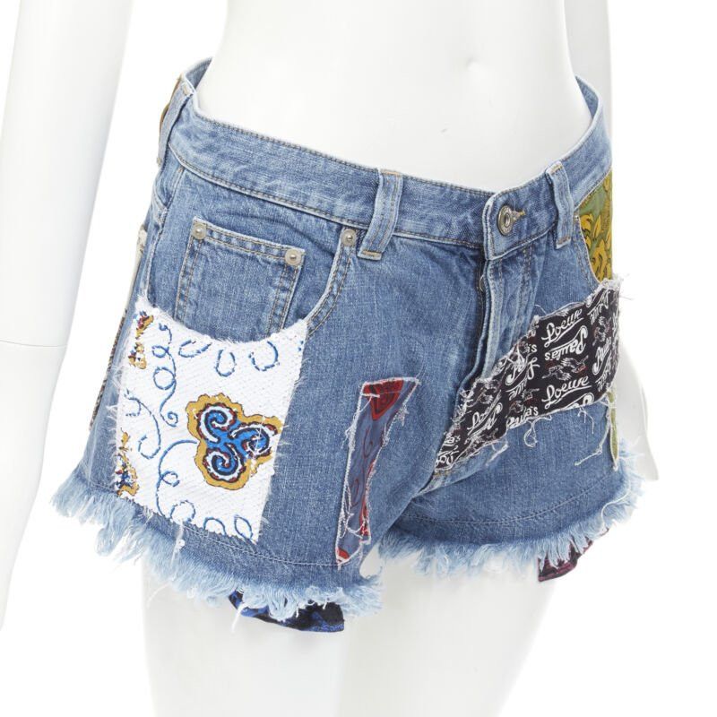 Loewe LOEWE PAULA'S IBIZA blue denim sequnis patchwork cut off shorts FR36 S Size 27" / US 4 / IT 40 - 8 Thumbnail