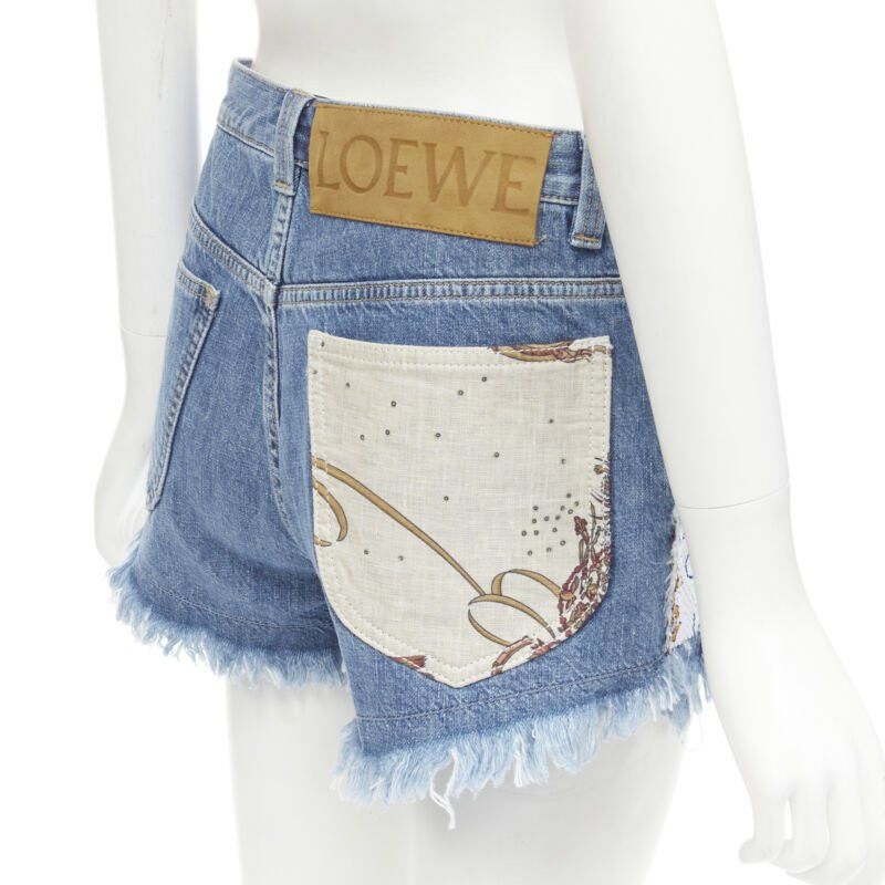 Loewe LOEWE PAULA'S IBIZA blue denim sequnis patchwork cut off shorts FR36 S Size 27" / US 4 / IT 40 - 2 Thumbnail
