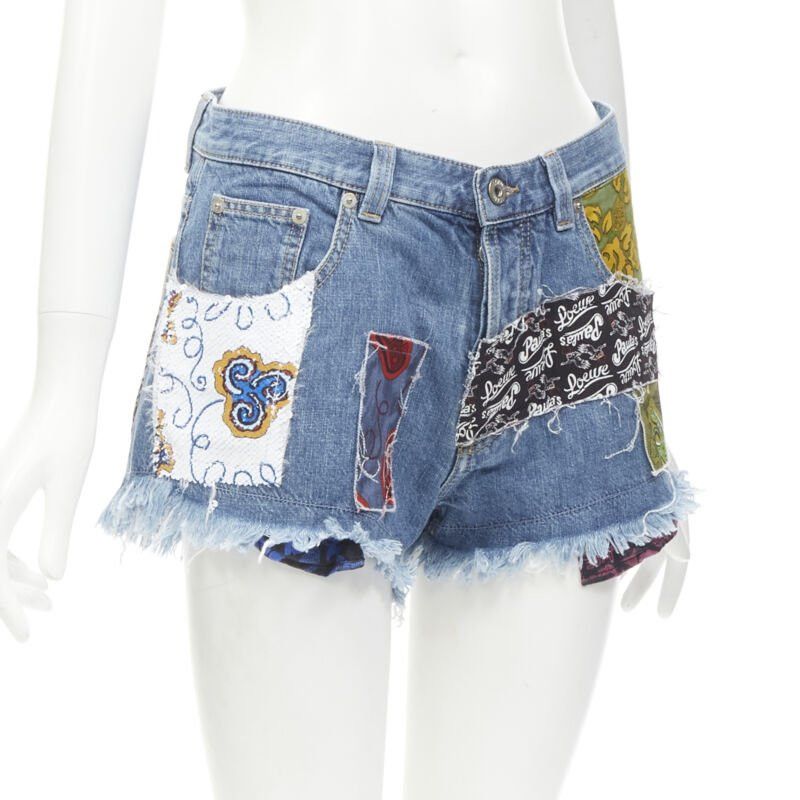 Loewe LOEWE PAULA'S IBIZA blue denim sequnis patchwork cut off shorts FR36 S Size 27" / US 4 / IT 40 - 3 Thumbnail