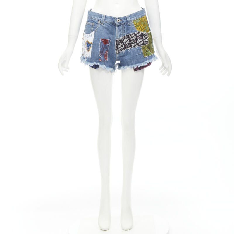 Loewe LOEWE PAULA'S IBIZA blue denim sequnis patchwork cut off shorts FR36 S Size 27" / US 4 / IT 40 - 10 Thumbnail