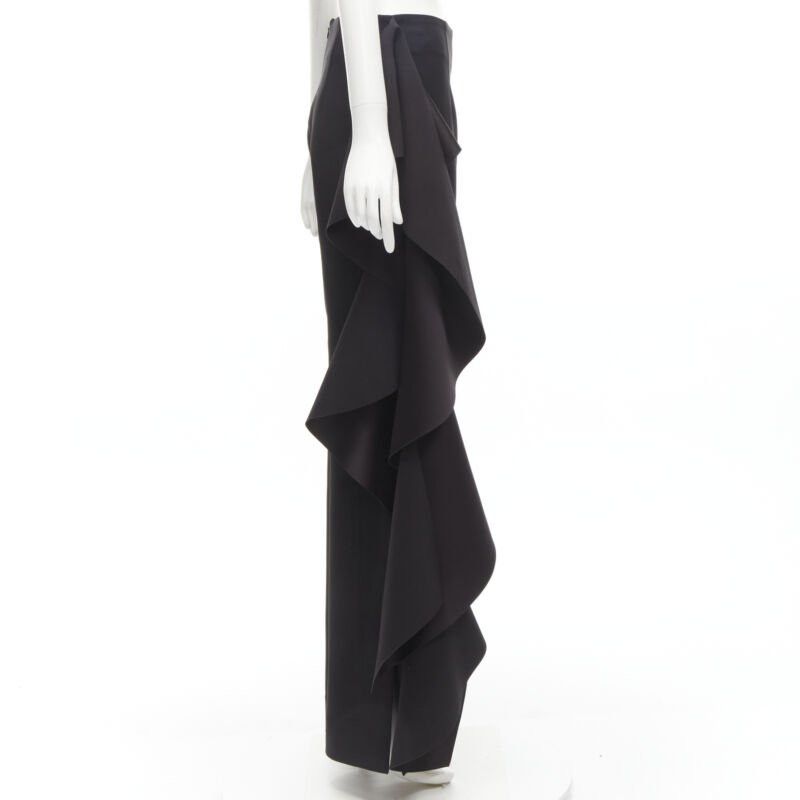 Solace London SOLACE black cascade ruffle draped flared trousers pants UK10 US6 M Size 28" / US 6 / IT 42 - 3 Thumbnail