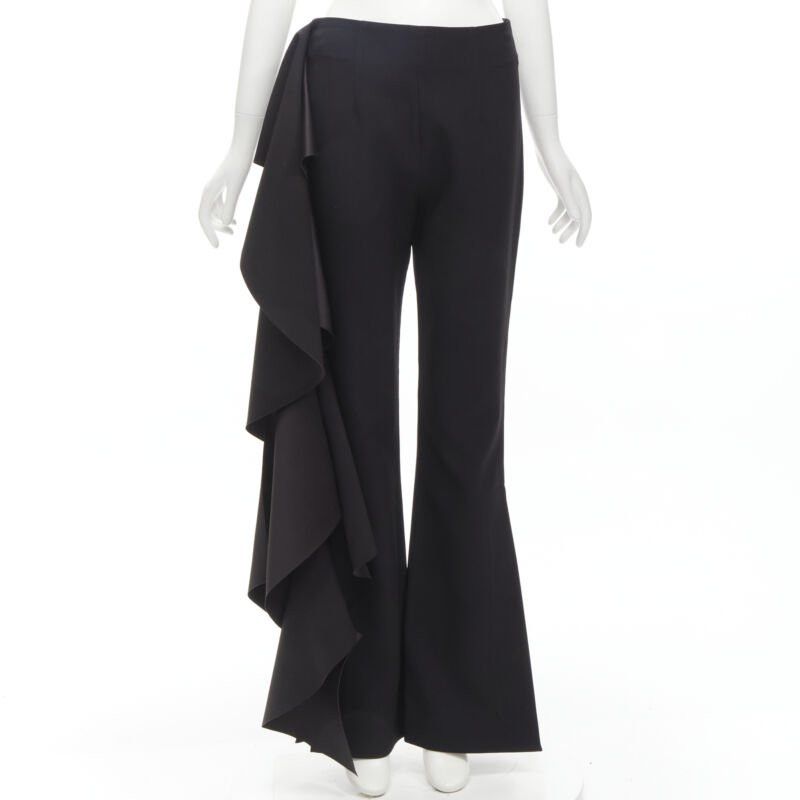 Solace London SOLACE black cascade ruffle draped flared trousers pants UK10 US6 M Size 28" / US 6 / IT 42 - 2 Thumbnail