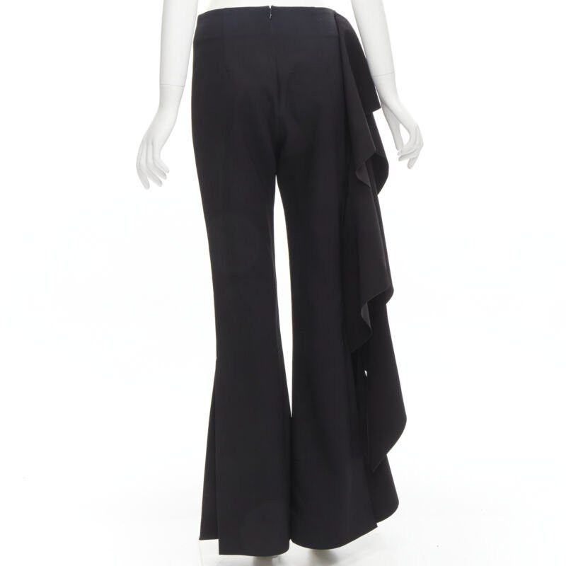 Solace London SOLACE black cascade ruffle draped flared trousers pants UK10 US6 M Size 28" / US 6 / IT 42 - 4 Thumbnail