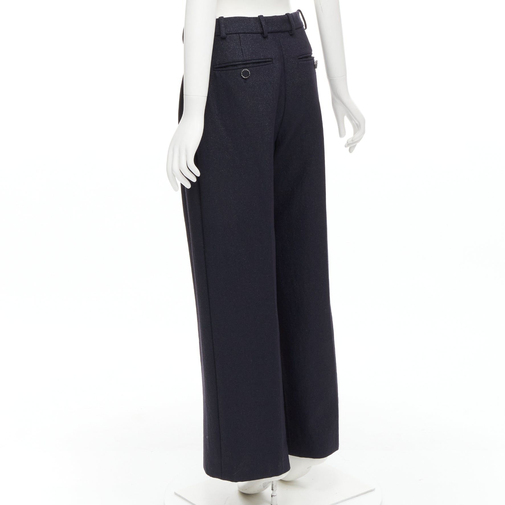 Chanel new CHANEL metallic black pleated front chain trimmed wide leg pants FR40 M Size 30" / US 8 / IT 44 - 6 Thumbnail