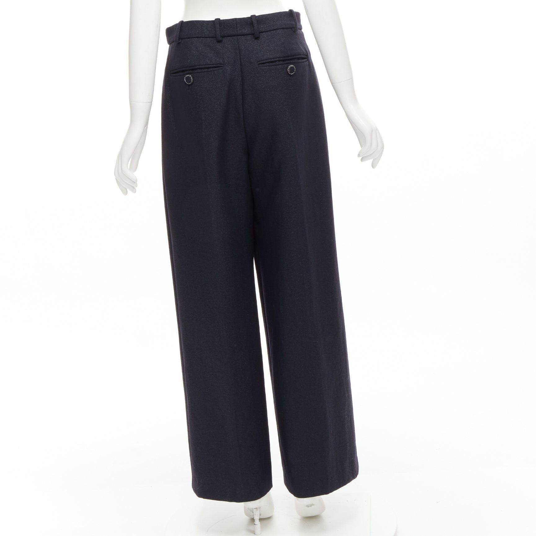 Chanel new CHANEL metallic black pleated front chain trimmed wide leg pants FR40 M Size 30" / US 8 / IT 44 - 5 Thumbnail