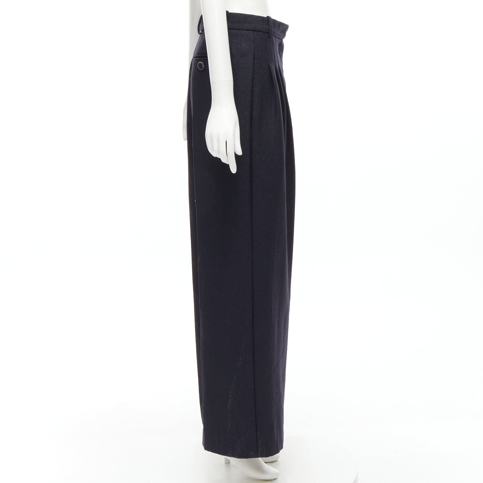 Chanel new CHANEL metallic black pleated front chain trimmed wide leg pants FR40 M Size 30" / US 8 / IT 44 - 4 Thumbnail