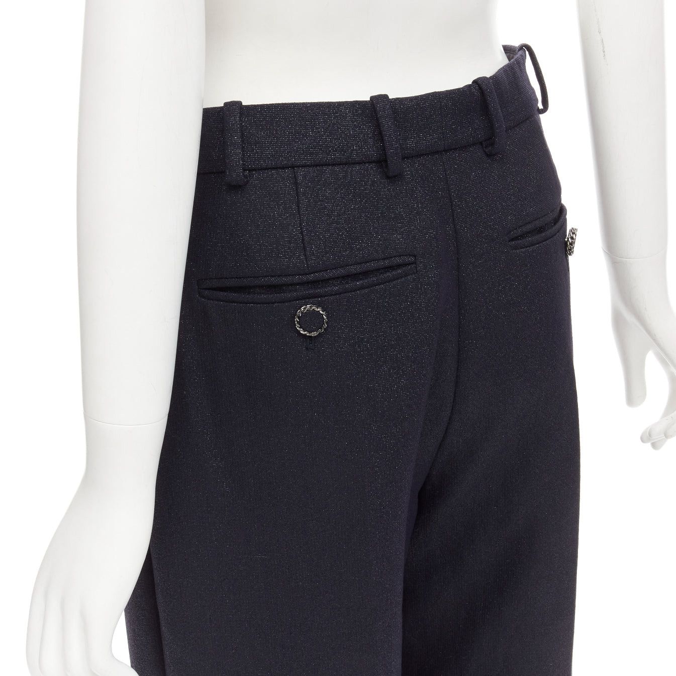 Chanel new CHANEL metallic black pleated front chain trimmed wide leg pants FR40 M Size 30" / US 8 / IT 44 - 2 Thumbnail