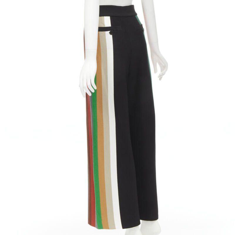 Japanese Brand AKIRA NAKA black multi stripe wide leg relaxed knitted pants US2 S Size 27" / US 4 / IT 40 - 6 Thumbnail