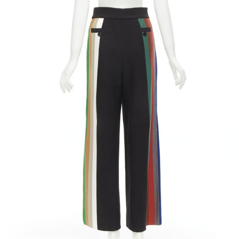 Japanese Brand AKIRA NAKA black multi stripe wide leg relaxed knitted pants US2 S Size 27" / US 4 / IT 40 - 5 Thumbnail