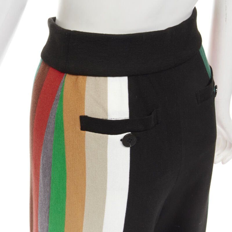 Japanese Brand AKIRA NAKA black multi stripe wide leg relaxed knitted pants US2 S Size 27" / US 4 / IT 40 - 2 Thumbnail